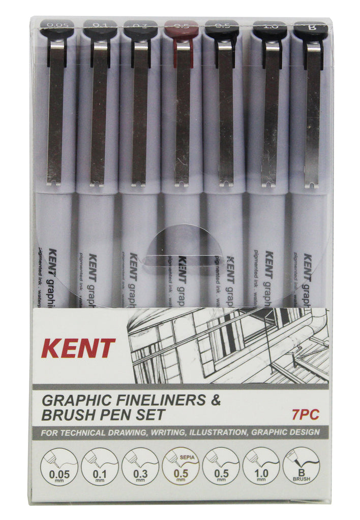 Kent Graphic Fineliner and Brush Pen Set 7pc